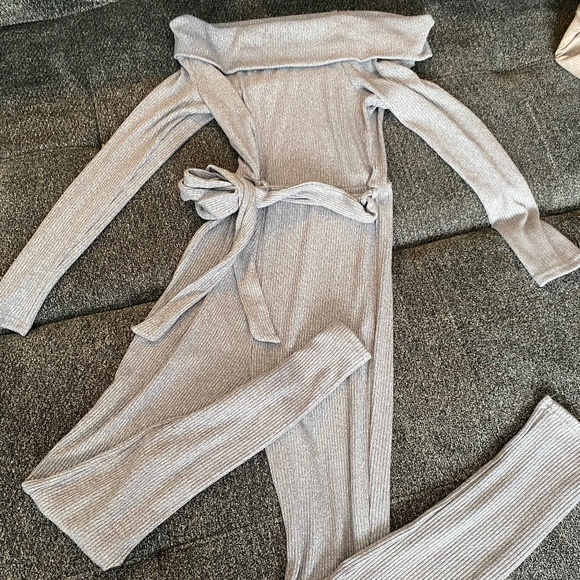 Sky grey off the shoulder jumpsuit - Picture 1 of 4